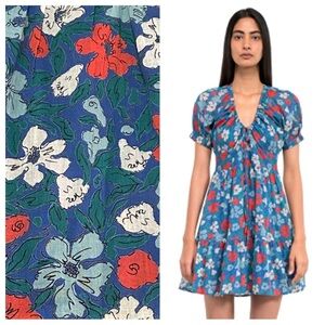 NWT Banjanan Artemise Dress S Melodic Flower Dazzling Blue Cotton Floral Pockets